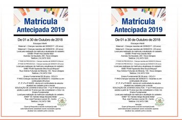 Educação Municipal abre matrículas antecipadas para 2019