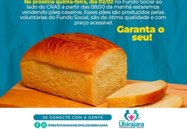 Pão caseiro de ótima qualidade.